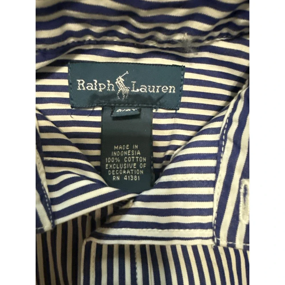 Ralph Lauren Kids Navy White Striped Button Down Shirt Long Sleeve Cotton 2 2T